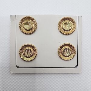 Vintage Goldtone Metal Buttons 7/8" 22mm Shank 4 Ct. Sunflower Flower Round
